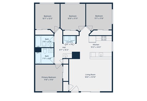 A blueprint of a house layout with dimensions for each room.
